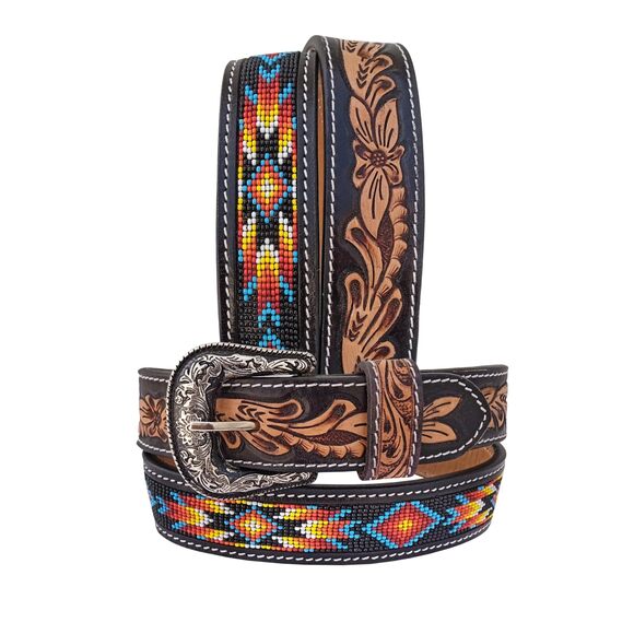 Аffіlаrе Accessories - 3626 Western Beaded Belts For Young Adults Tooled Leather Heavy Duty